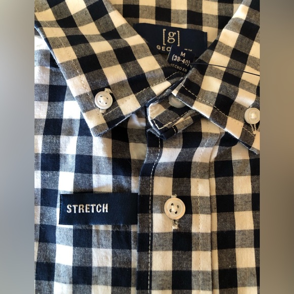 Mens GEORGE Short Sleeved Shirt Size Medium 38-40 Navy White Check New - Picture 6 of 8